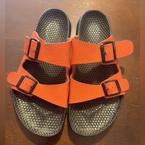 Birki’s by Birkenstock, orange sandals, size 40